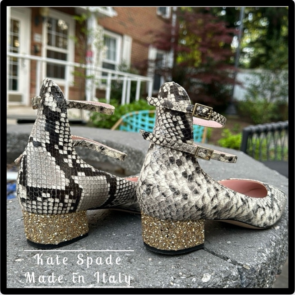 Kate Spade Made in Italy Snakeskin Leather Glitter Heels Ankle Strap Pumps - 9.5